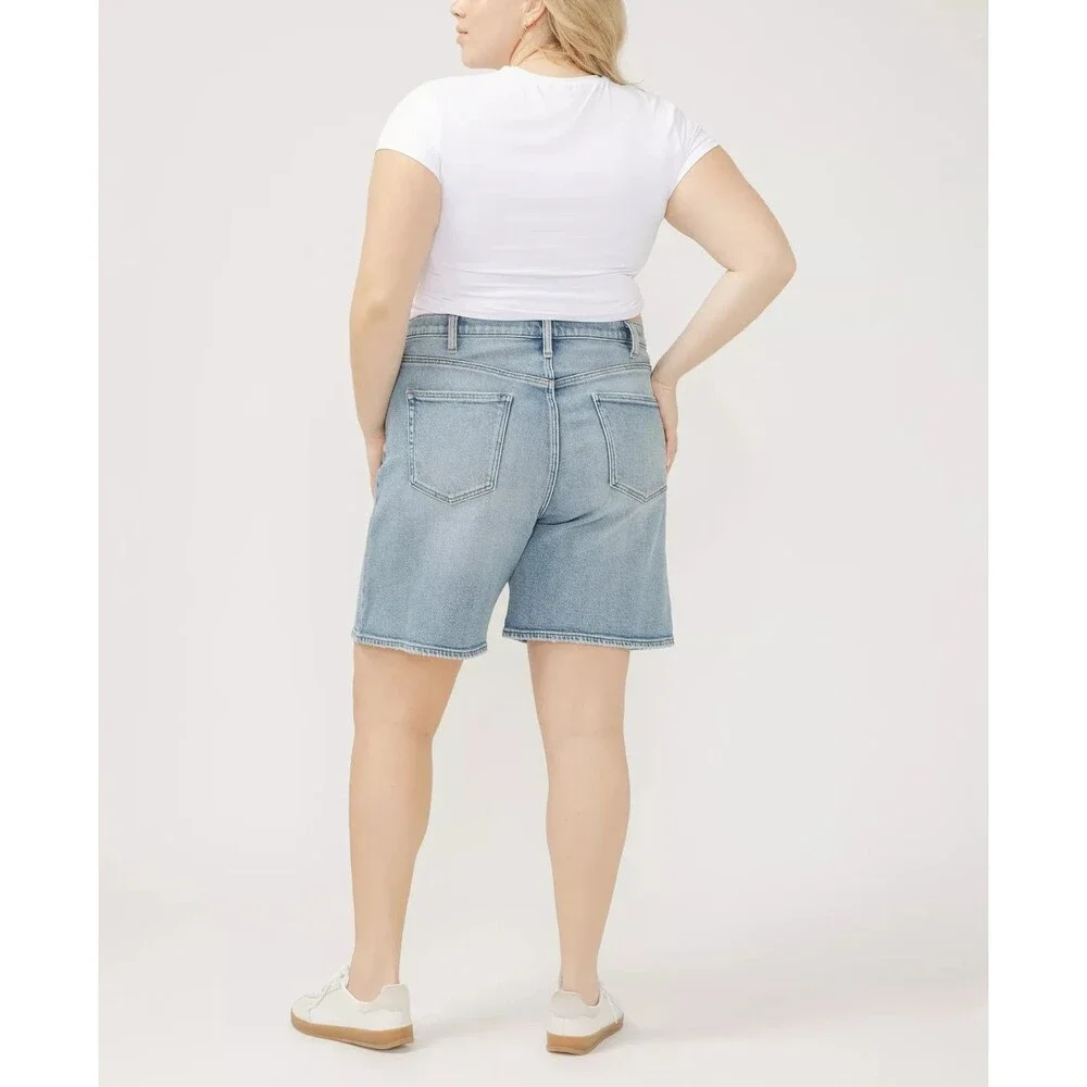 Silver Jeans Co. Women's Plus Size High Rise Vintage Long Shorts Indigo Blue 16W